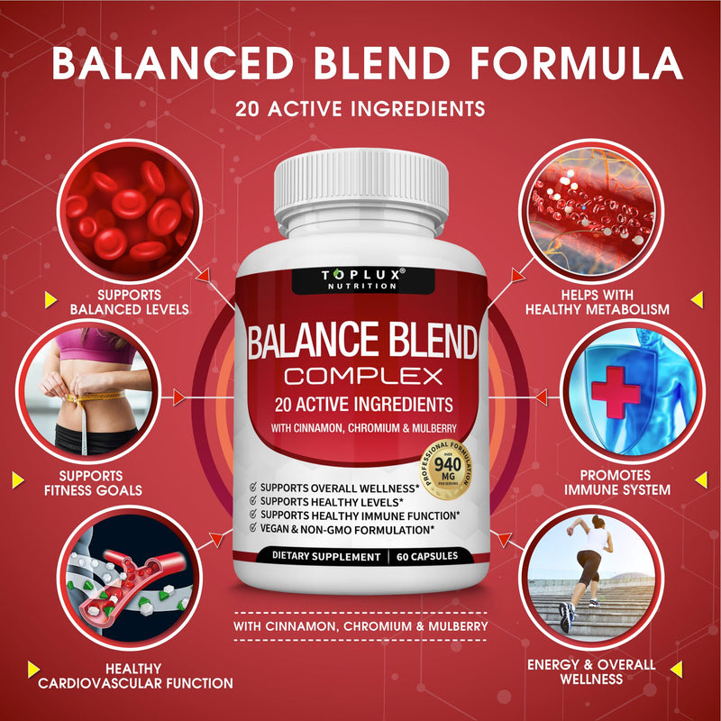[Australia] - Premium Natural Balance Blend Complex Supplement - Natural 20 Herbs and Vitamins with Cinnamon Non-GMO Vegan, for Men Women, 60 Capsules 