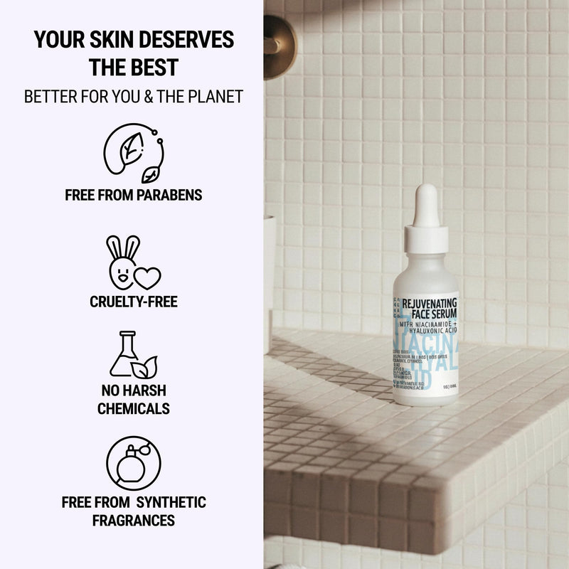Rejuvenating Niacinamide and Hyaluronic Acid Serum for Face, Hyaluronic Acid Moisturizer and Body Serum, Infused with Pro-Vitamin B5, Aloe and Rose Water
