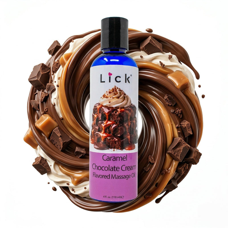 Caramel Chocolate Cream Flavored Massage Oil – Tropical Edible Massage Oil with Sweet Almond Oil & Vitamin E, Hydrating Body-Safe Formula for Relaxing Couples Massage, 4 oz