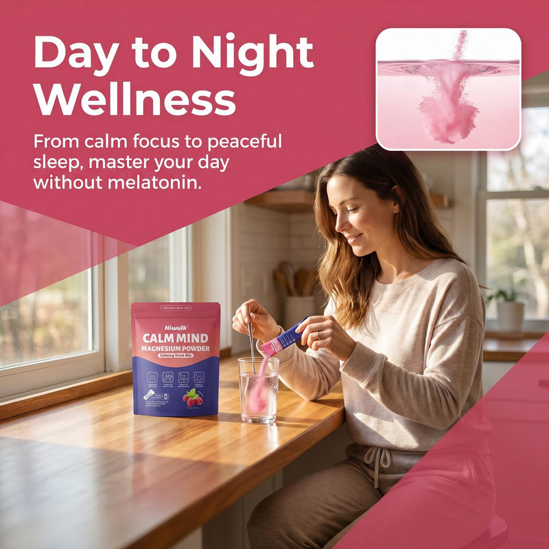 Bedtime Magnesium Drink Mix for Relaxation & Sleep Support – Raspberry Flavor with Ashwagandha, L-Theanine & Vitamin D3 – Calm Powder for Nighttime Wellness – 20 Packets