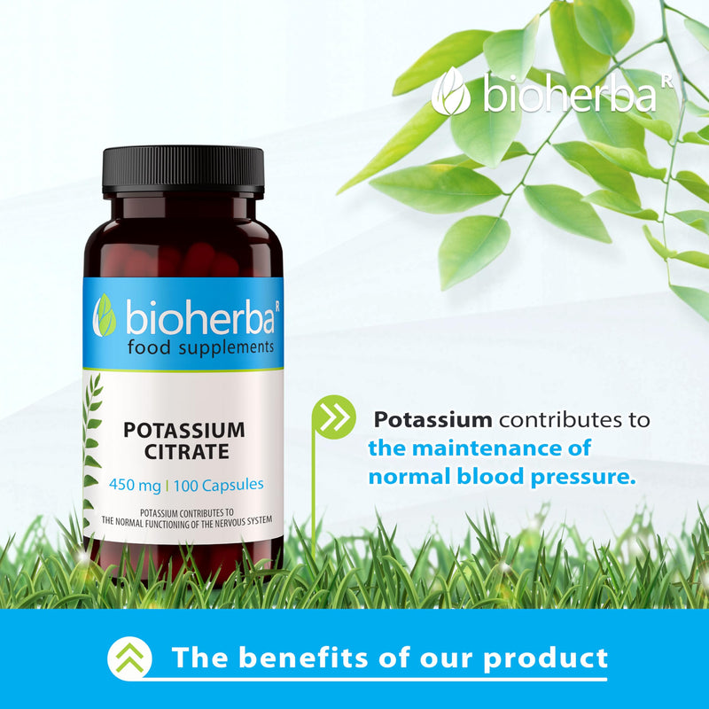 Potassium Citrate 450 mg – 100 Capsules | Muscle, Nerve and Blood Pressure Support by BIOHERBA 1 count (Pack of 100)