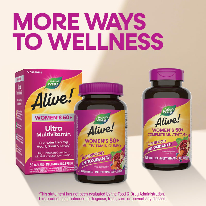 Nature's Way Alive! Women’s 50 Plus Complete Multivitamin Tablets, 50 ct | Daily Vitamin for Women 50 +, Supports Healthy Heart, Bones, and Brain Function*, with Superfood Antioxidants(1) 50 Count (Pack of 1)