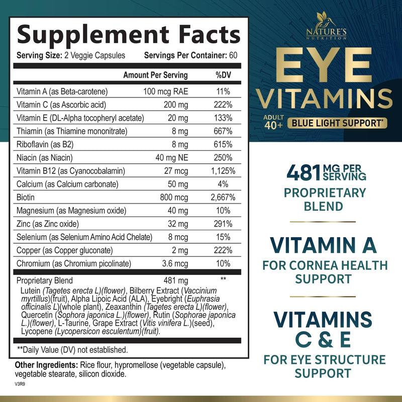 Eye Vitamins Supplements - 3x Strength Eye Health Vitamin with Lutein and Zeaxanthin - Vision Macular Health - Eyes Support With Zinc, Vitamins C E & Minerals, Bottled in USA - 120 Capsules 120 Count (Pack of 1)