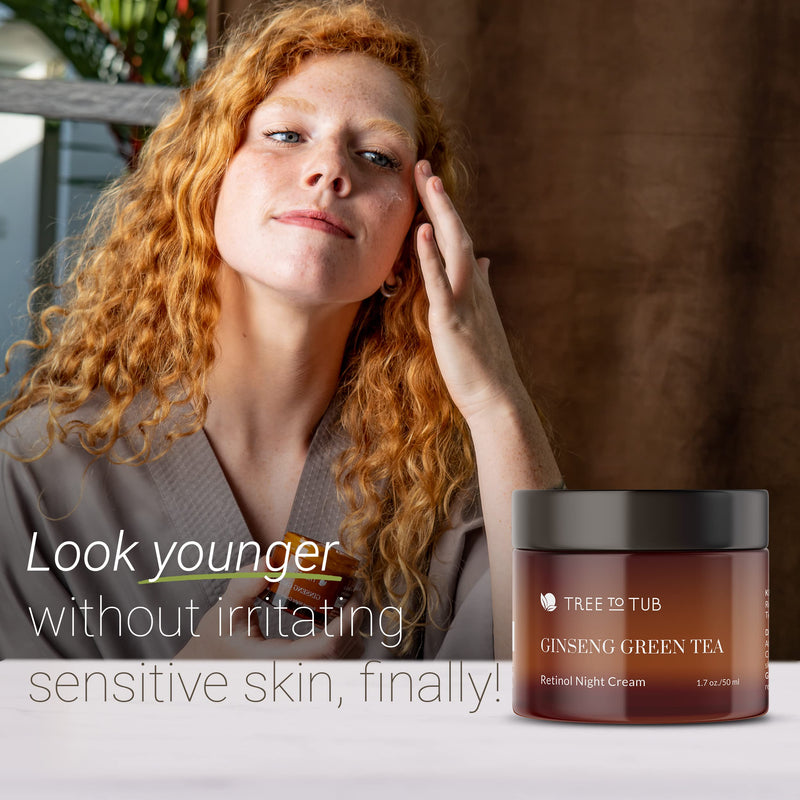 Tree To Tub Retinol Anti Aging Face Moisturizer for Dry & Sensitive Skin and Anti Aging Serum for Face & Wrinkles - Anti Wrinkle Hyaluronic Acid Facial Moisturizer, Vitamin A & E Night Cream for Women