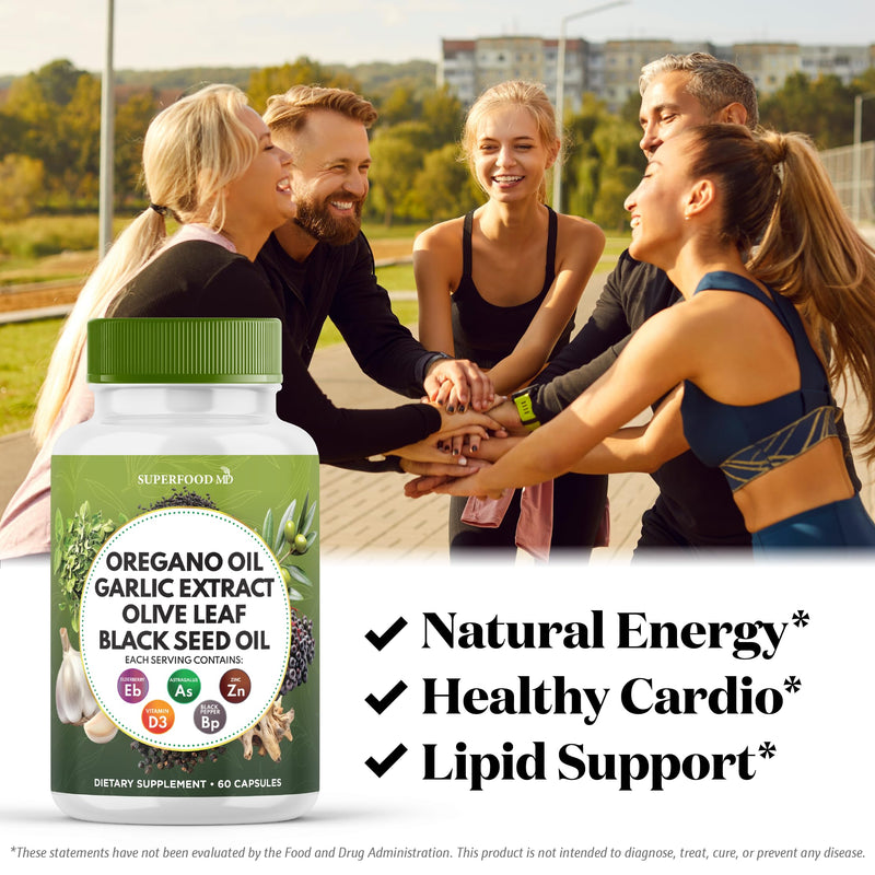 [Australia] - Superfood MD Oregano Oil Garlic Extract Olive Leaf Black Seed Oil Astragalus- for Women and Men- 60 Count 60 Capsules (Pack of 1) 