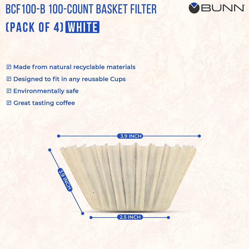 [Australia] - BUN Coffee Filter – 4 PK - 100 PCS per Pack – Taller – Flat Bottom Liner – Quality Paper for Most Coffee Makers – Aromatic Brew – with Satisfying Customers Travel Tissue Pack (4PK) 