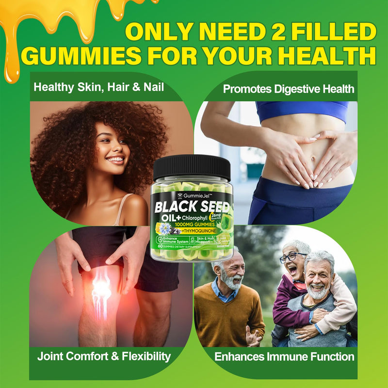 [Australia] - Black Seed Oil Gummies & Chlorophyll, Biotin 500mcg with Hydrolyzed Collagen, Raw Manuka Honey, Organic Cold Pressed - Ultimate Absorption for Skin, Hair & Nails Health, Digestive, Joint, Sugar Free 