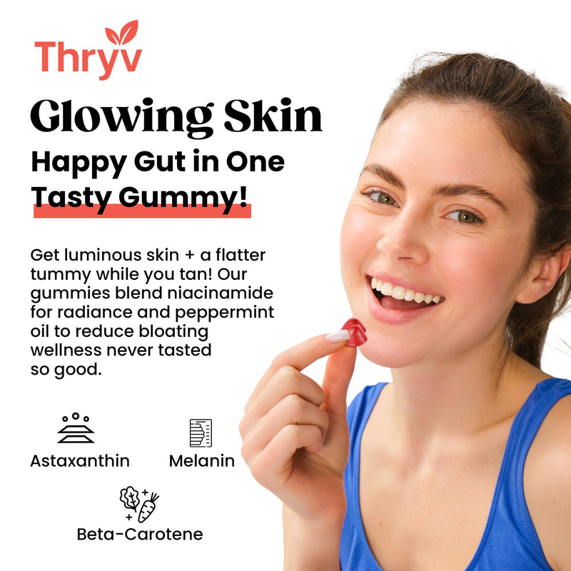 [Australia] - UVBites - Tanning Gummies - Self Tan Supplement - Tanning Pill Alternative - Fast Acting & Debloating Melanin Supplement with Beta Carotene, Astaxanthin, Niacinamide - Glow Up Skin 