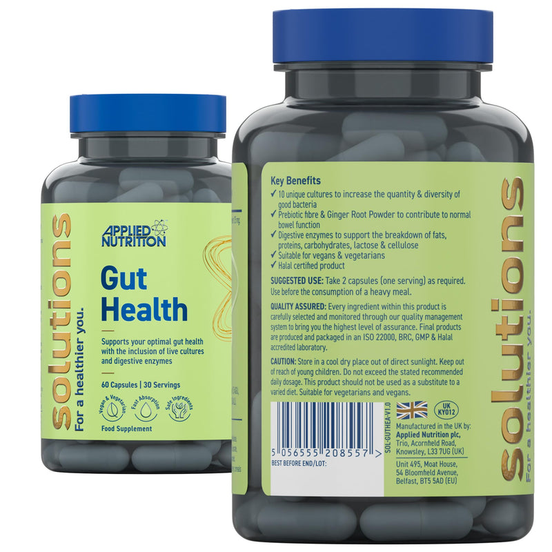 Applied Nutrition - Solutions - Gut Health - Advanced Digestive Support - Best Gut Repair - Best Immune Booster - Optimal Health Benefit - (60 Capsules – 30 Servings)