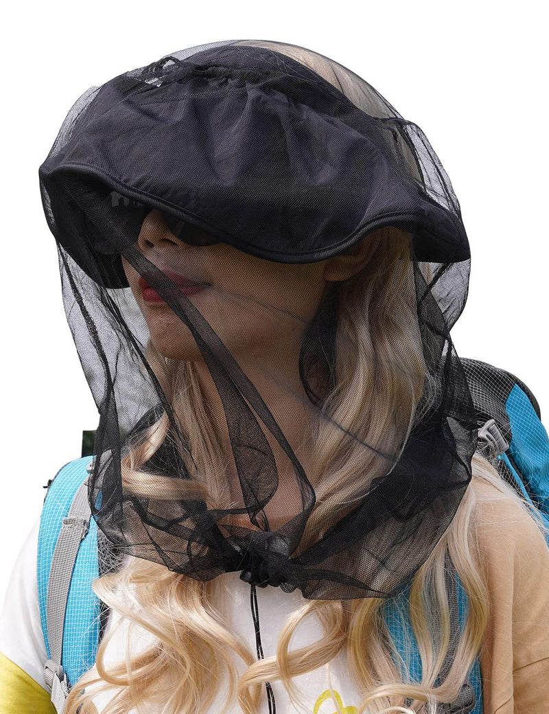 [Australia] - wohohoho Mosquito Head Net Mesh with drawstring, Bug Face Netting for Hats, Mesh Face Shield for Men & Women Beekeeper Net Mask Protection for Midges, Bugs & Gnats (2 Packs, Black, Updated Big Net) 2pcs 