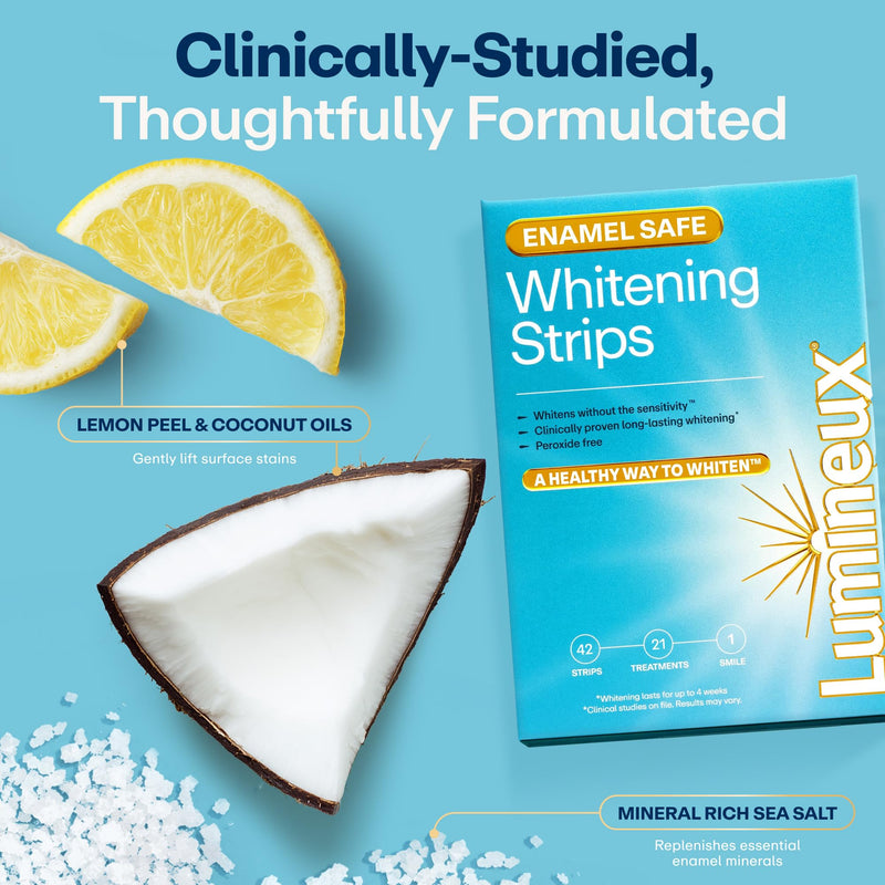 Lumineux Teeth Whitening Strips, Peroxide Free, 21 Treatments (3 Months) | Peroxide free, enamel safe, dentist formulated, clinically tested & proven, free from harsh ingredients, no sensitivity 3 Month Supply