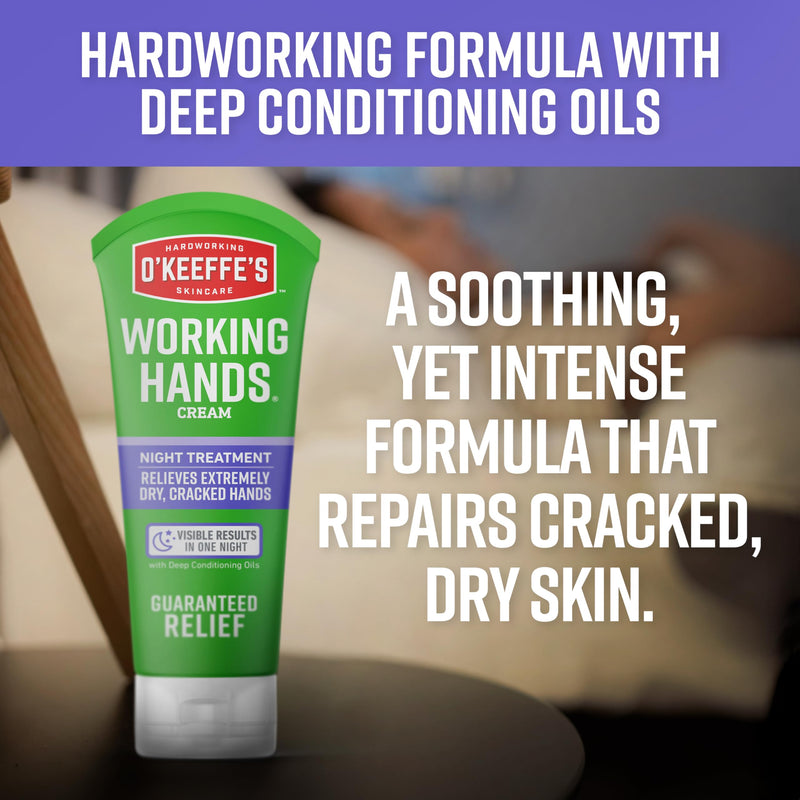 O'Keeffe's Working Hands Night Treatment Hand Cream, 7 oz Tube | Repairing Skincare for Cracked, Dry Hands, Hypoallergenic, Non-Greasy Formula, & Unscented 7 Ounce (Pack of 1)