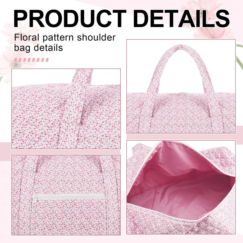 2 Pack Floral Travel Duffel Bag Large Quilted Travel Duffle Bag and Floral Makeup Pouch Portable Gym Lightweight Weekender Organizer with Zipper Pockets Grocery Pouch for Women(Pink) Pink