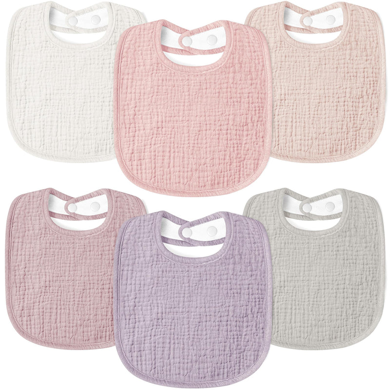 Muslin Baby Drool Bibs 6Pack Soft Square Adjustable Baby Bandana Bibs for Unisex Girls & Boys Pink