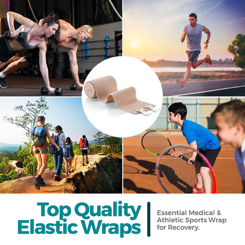 MEDca Elastic Compression Bandage Wrap - First Aid Bandages Roll Measures 2", 3", 4", 6" x 5 Ft with 4 Extra Hooks - Athletic Sports Stretch Wraps for Ankle, Wrist, Arm & Leg Sprains (Pack of 8) 2, 3, 4, 6 Inch (2 Each)