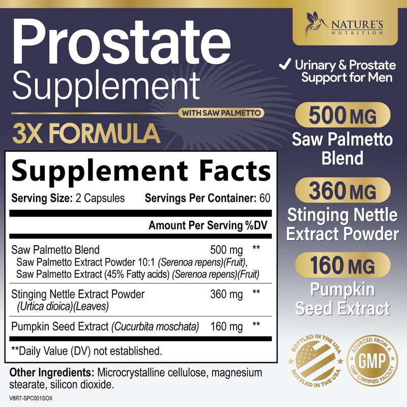 [Australia] - Prostate Health Supplements for Men - 3X Formula with Saw Palmetto Blend Stinging Nettle Root & Pumpkin Seed Extract Support Complex - Supports Bathroom Trips Prostate & Urinary Health - 120 Capsules 120 Count (Pack of 1) 