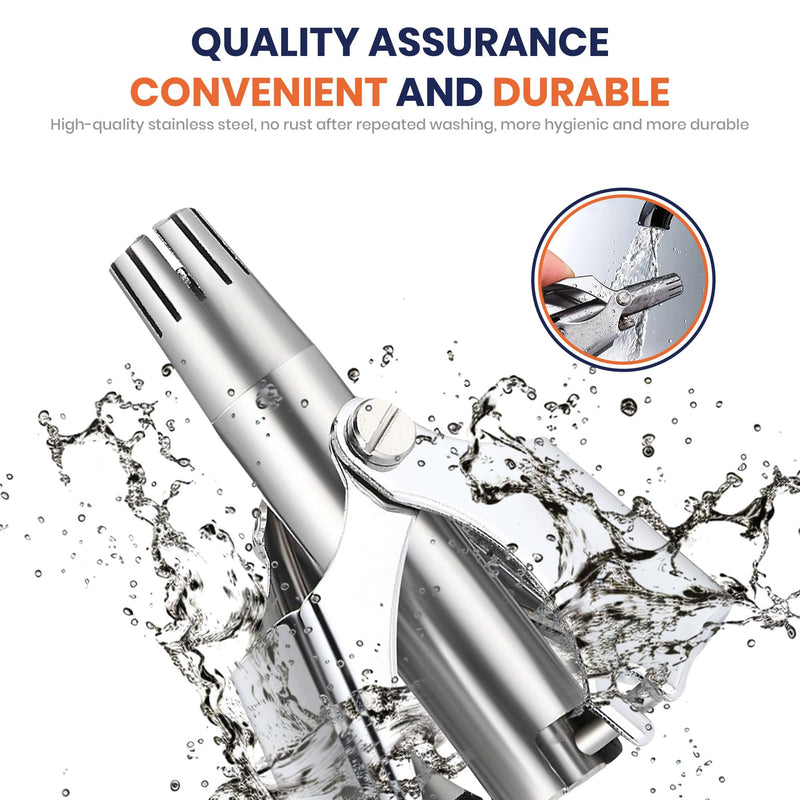 Stainless Steel Hair Trimmer for Men and Women | Manual Nose and Ear Hair Trimmer | Nose Clippers, 360° Rotating Hair Trimmers | Washable Nose Hair Remover Silver (Stainless Steel) 1