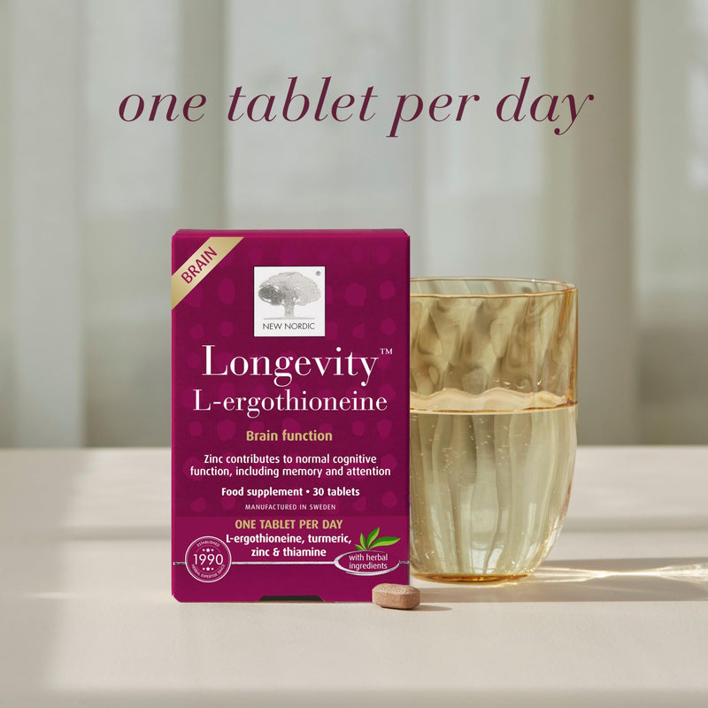 New Nordic Longevity L-Ergothioneine Tablets, Antioxidant with Vitamins & Minerals, Cognitive & Cell Support, 30 Tablet