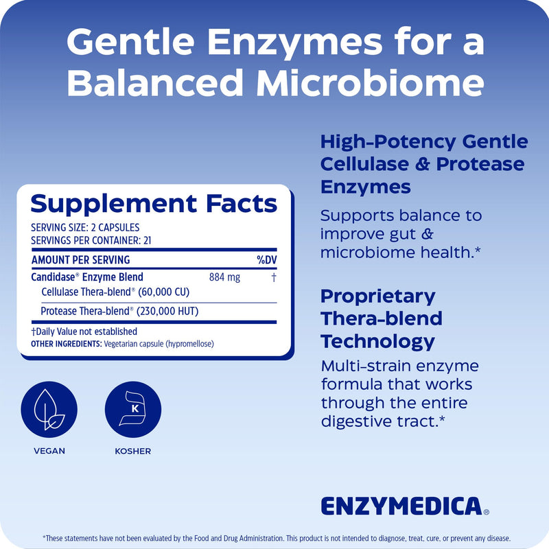 Enzymedica, Candidase, Yeast Balance, Dietary Supplement, Enzyme Support, 42 Capsules, Vegan, Gluten-Free, Soy-Free, Non-GMO