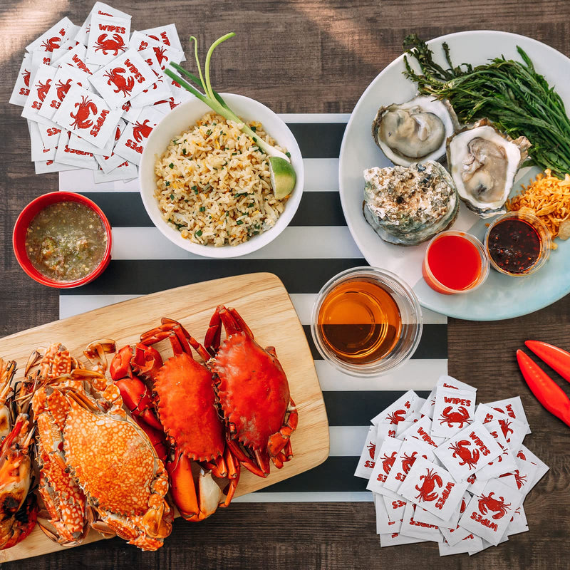 [Australia] - 100 Pcs Crab Bib Lobster Bib Wet Wipe Bundle 50 Pcs Disposable Adult Bibs 50 Pcs Moist Towelettes for Seafood Fest 