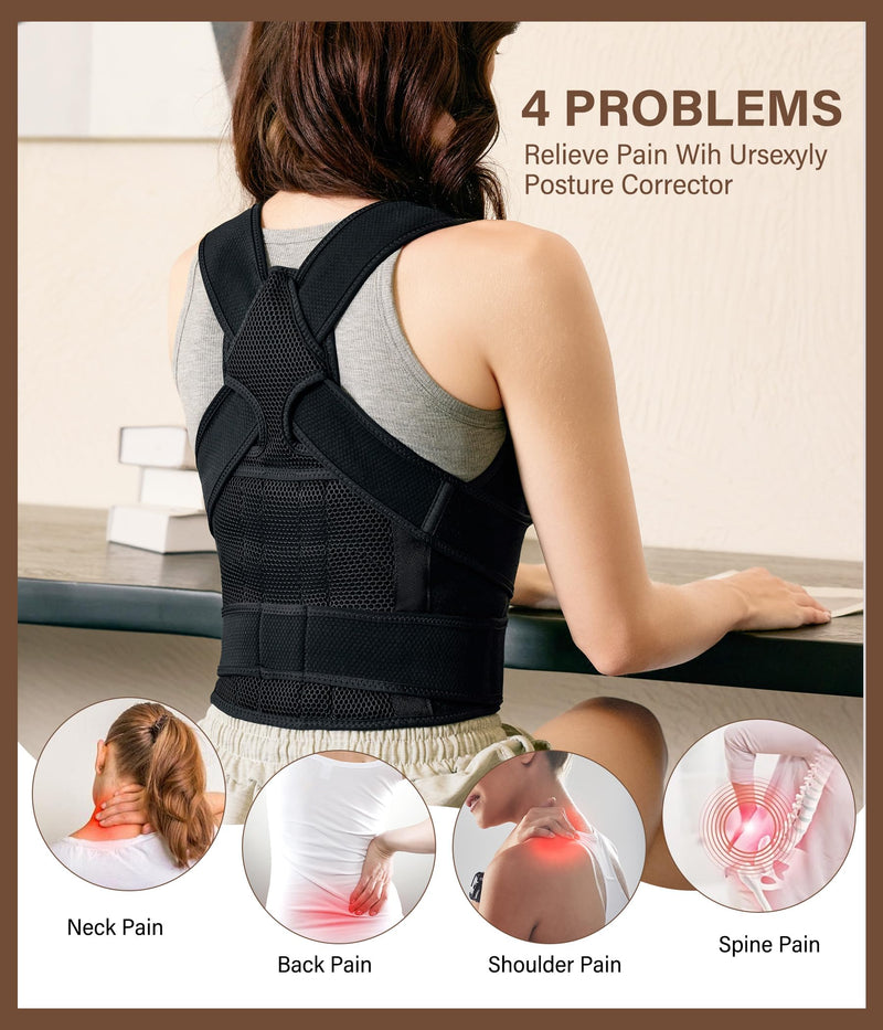 URSEXYLY Back Brace Posture Corrector for Women and Men, Breathable Shoulder Brace, Upper and Lower Back Pain Relief, Adjustable Full Back Support(Small,Black) Small Black