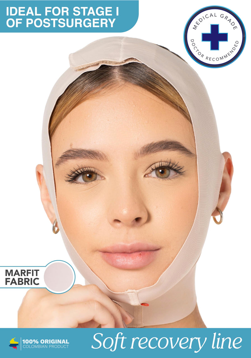 Sonryse MAC32VE Post Surgery Chin Lift After Lipo Compression Chin Support Garment Post Surgical Facial Beige L Large Open-ear Strap - Beige