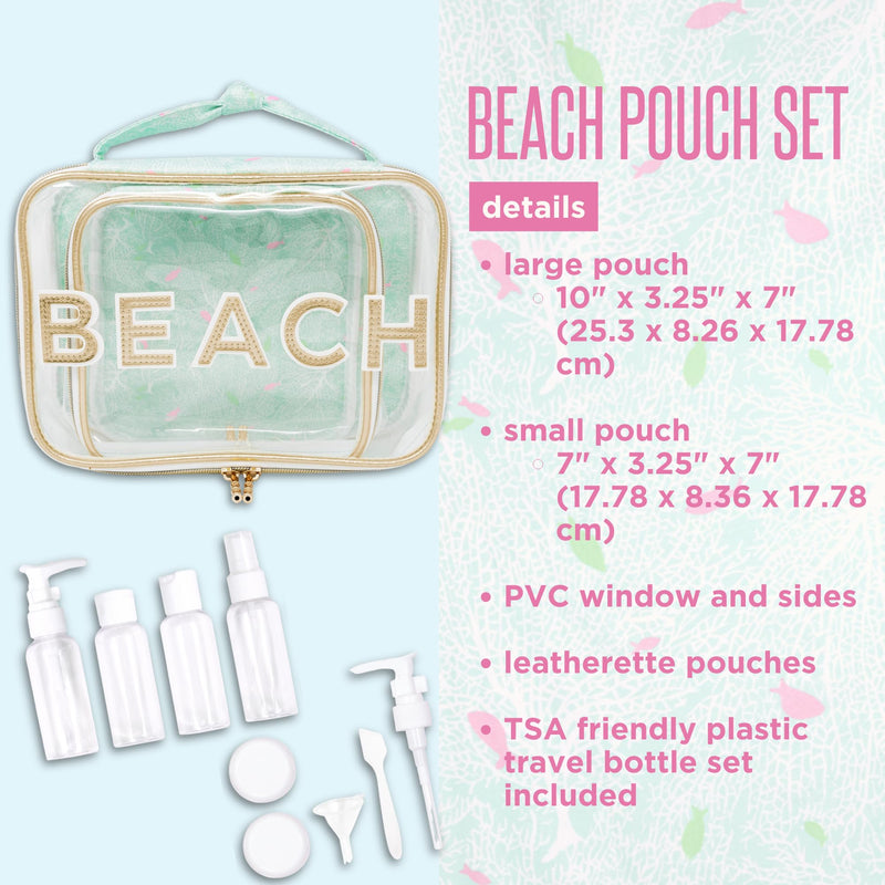 Lilly Pulitzer Beach Travel Pouch Set of 2, Fantastical for Home | Clear Cosmetic Travel Bag with Patch Letters, Handle, and TSA Approved Plastic Bottles and Toiletry Accessories