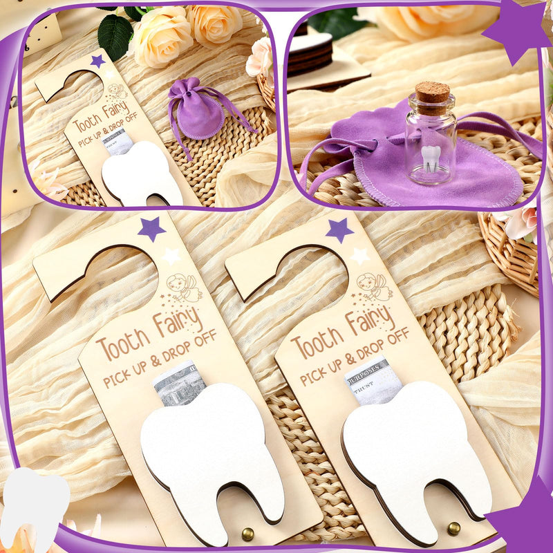 [Australia] - 3 Pcs Tooth Fairy Tooth Holder Bag Tooth Fairy Door Hanger with Money Slot Keepsake Bottle Velvet Pouch Tooth Fairy Box for Lost Teeth Kid Boy and Girl Milk Teeth Encourage Gift(Purple) Purple 
