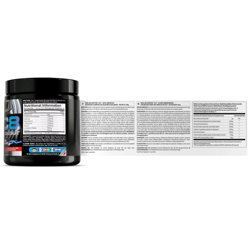 AC8 Pre Workout Powder Blue Raspberry – Pump Pre Workout for Men and Women – Up to 6,660mg Actives Per Serving – with Creatine and Caffeine – Preworkout Supplement Drink 360g