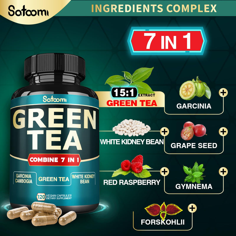 [Australia] - 13x Green Tea Extract Capsules 13200mg per Serving with Garcinia Cambogia, Kidney Bean, Raspberry, Grape Seed, Gymnema & Forskohlii - Support Body Management, Mind & Immunity System - 120 Capsules Green Tea - 13200mg 