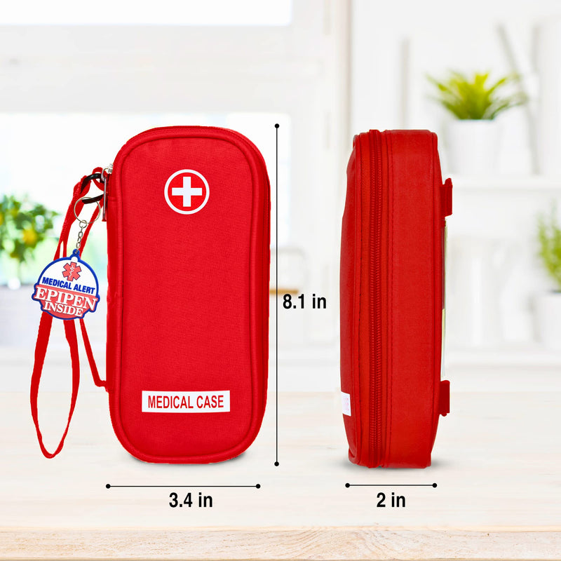 [Australia] - EpiPen Medical Carrying Case Insulated, Travel Medication Organizer Bag Emergency Medical Pouch, Fits 2 EpiPens, Asthma Inhaler, Anti-Histamine, Auvi-Q, Allergy Medicine Essentials, Red 