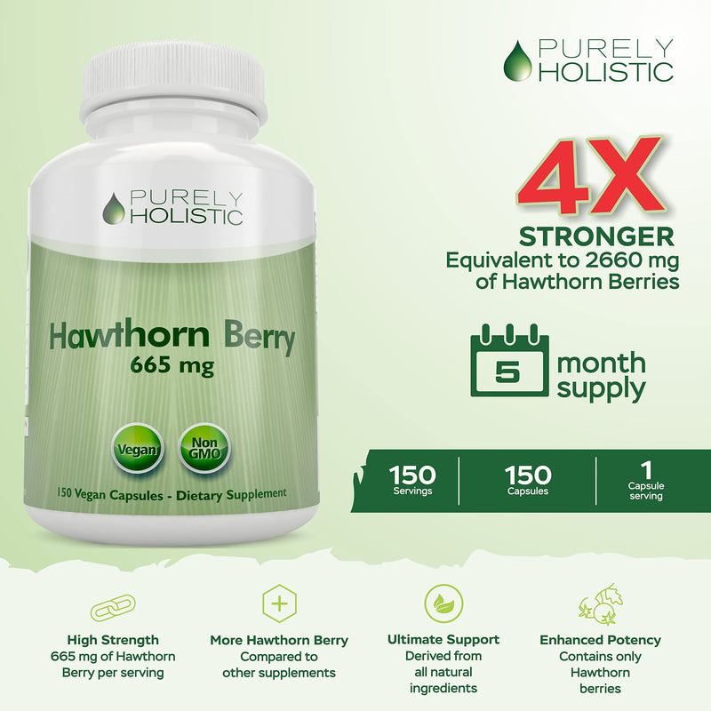 [Australia] - Purely Holistic Hawthorn Berry - 150 Vegan Capsules - 5 Month Supply - High Strength 4:1 Extract - Non-GMO Hawthorne Supplement - Supports Cardiovascular & Digestive Health 