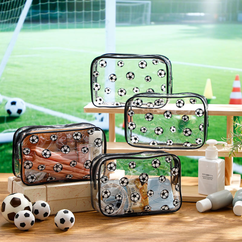 Kacctyen 36 Pcs Soccer Clear Makeup Bag with Zipper Bulk Sport Goodie Clear PVC Pouch Organizer Waterproof Travel Case for Woman Team Gifts Birthday Decorations Supplies