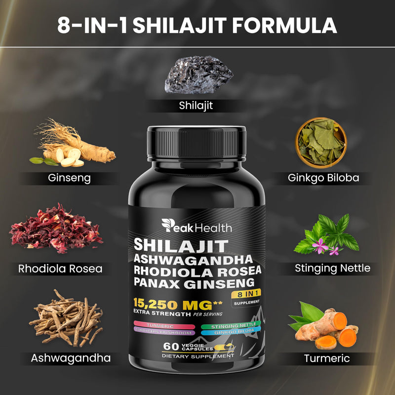 [Australia] - Shilajit Sea Moss Black Seed Oil Ashwagandha Capsules for Man Woman,2 Bottle Combo with Turmeric, Panax Ginseng, Rhodiola,19,445mg Herbal Formula,Energy & Immune Support, 60 Capsules,Easy to Swallow 60 Count (Pack of 2) 