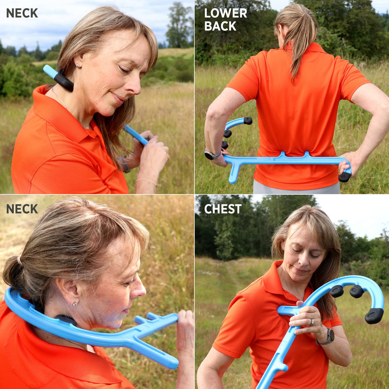 [Australia] - Tiger Tail Tiger Cane Back & Neck Massager – Trigger Point Deep Tissue Acupressure Hook with 7 Gription Knobs, Portable 2-Piece Self Massage Tool for Muscle Knot & Shoulder Pain Relief, Blue 