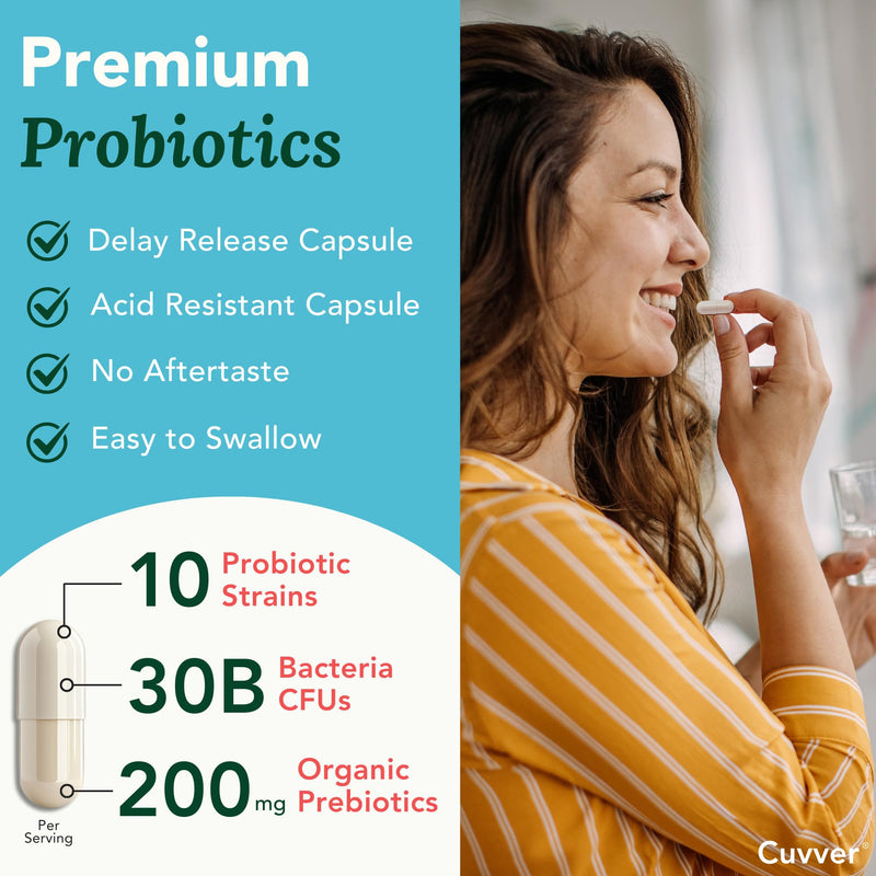 Probiotics Complex - Gut Health & Bloating Relief – Organic Prebiotics - 30 Billion CFU - 10 Bacterial Cultures - Vegan Supplement for Men & Women - 30 Capsules - 1 Month Supply - Made in UK 30 count (Pack of 1)