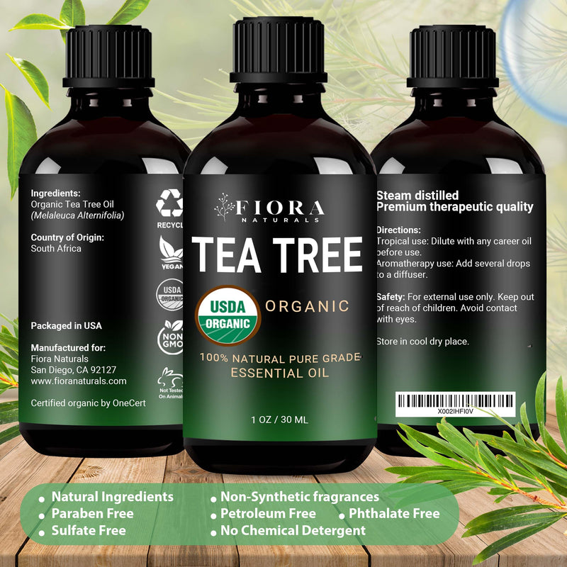 [Australia] - Tea Tree Oil ‚Äì 100% Pure Organic Tea Tree Essential Oil for Skin, Face, Hair, Scalp, Nails, and Toenail ‚Äì Therapeutic Grade Tree Tea Oil for Acne & Hair Growth ‚Äì 1 fl oz - by Fiora Naturals Organic Tea Tree Oil 1 Fl Oz (Pack of 1) 