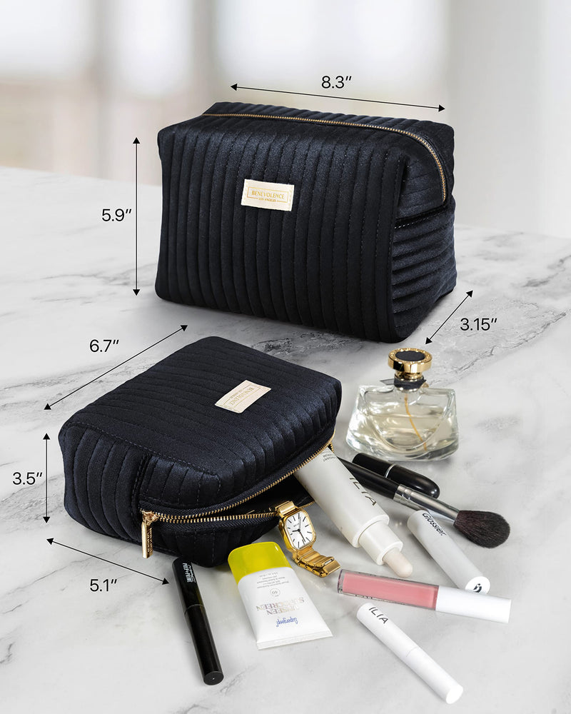 Set of 2 Toiletry Bags for Women, Travel Toiletry Bag for Cosmetics, Makeup, Toiletries | Large Capacity Toiletry Bags for Traveling, Cosmetic Pouch, Makeup Bag Small and Large Size, Ebony