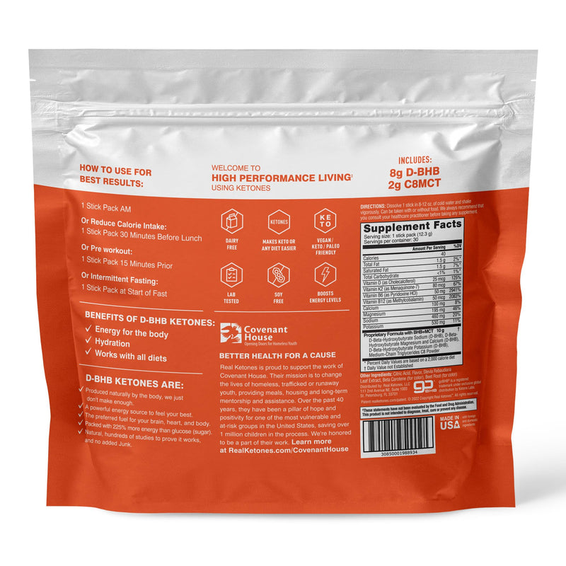 [Australia] - Real Ketones MCT & BHB Exogenous Ketones Drink Mix Packets Elevate Keto Electrolytes Powder Packets No Sugar with 4 Main Electrolytes plus Hydrating Proprietary Keto BHB - 30 Pack Orange Orange Blast 