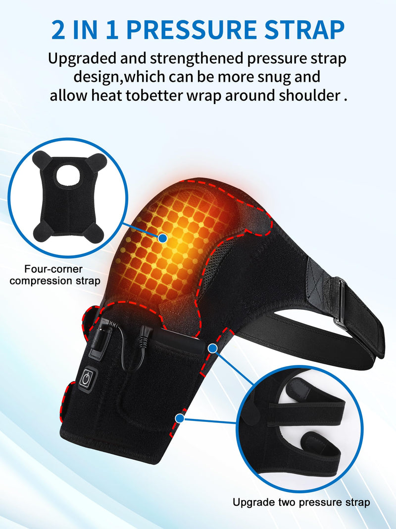 Portable Shoulder Heating Pad with Battery,Heated Shoulder Brace Wrap | Cordless&Portable Designed,With Rechargeable Battery and Hot Cold Modes,3 Heat Modes for Men Women Left Right Shoulder Black