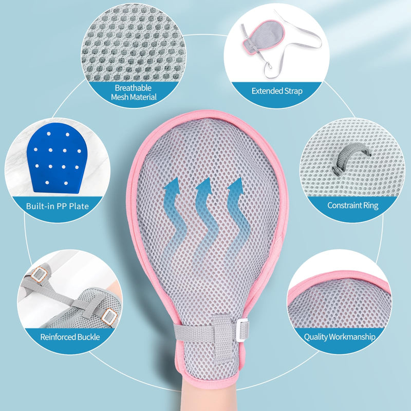 LEFEKE Medical Restraint Gloves - 2Pcs, Hand Protective Gloves for Dementia Patients or Elderly, Autistic Child, Bed Restraints Mitts, Limb Holder, Movement Limited Ties for Hands (Pink) Pink