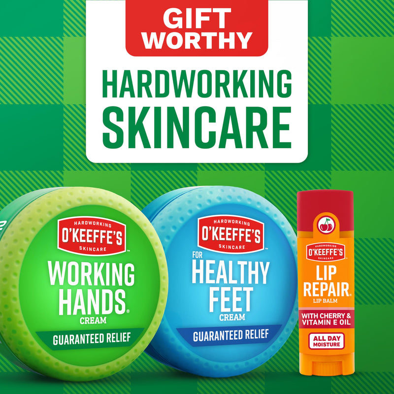 O'Keeffe's Giftbox Including Lip Repair with Cherry and Vitamin E Oil Stick,Working Hands Jar and Healthy Feet Jar,Gift Idea,(Pack of 2) Giftbox (Pack of 2)