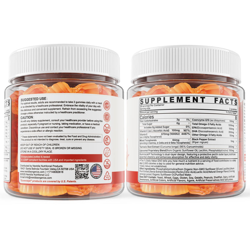 Liposomal Vitamin E Gummies 1000IU, Natural Form of Vit E Mixed Tocopherol | 8-in-1 Antioxidant Formula with CoQ10, Omega-3, Vitamin C & Turmeric | for Skin, Eye, Immune & Brain, 1 PACK