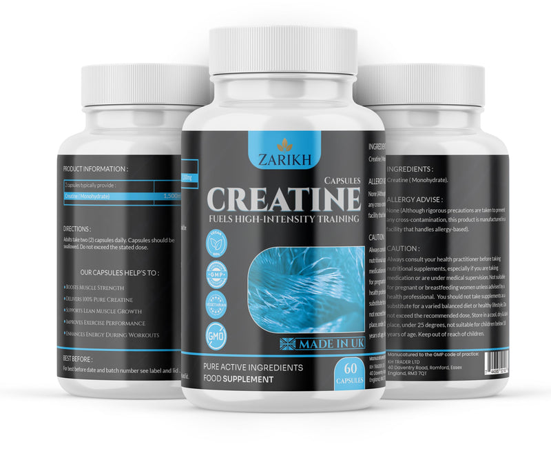 Creatine monohydrate Capsules | Supports Lean Muscle Mass, Recovery, Energy & Performance | Unflavoured creatine Capsules for Men & Women | 1500mg creatine per Serving | 60 Capsules | UK Made