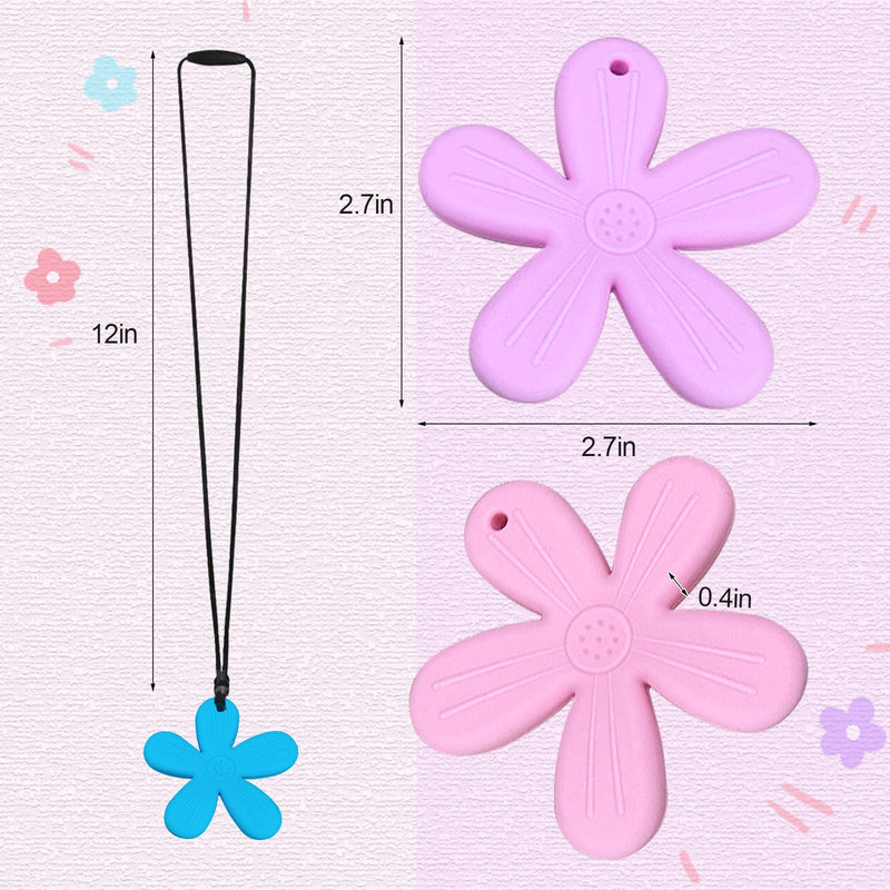 [Australia] - 3 Pcs Flower Silicone Chewing Necklace Suitable for Sensory Children, for Boys and Girls with Autism, ADHD, Anxiety or SPD Chewing Fidgeting for Boys Girls Adults Chewer 