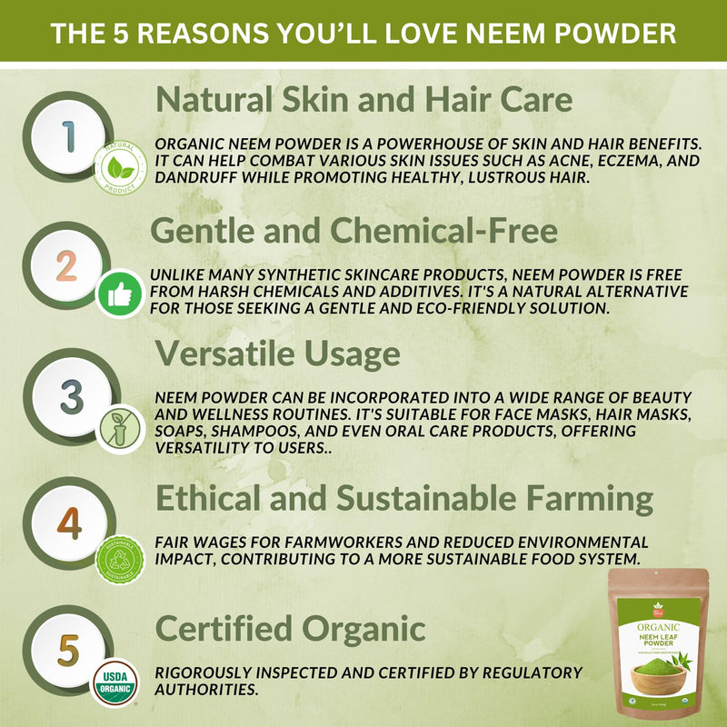 [Australia] - Neem Powder – 4 oz. - Certified USDA Organic -Non-GMO - Fresh Dried Neem Leaves Powder for Healthy Hair and Skin - Azadirachta Indica Ayurvedic Herb for Overall Wellbeing 4 Ounce (Pack of 1) 