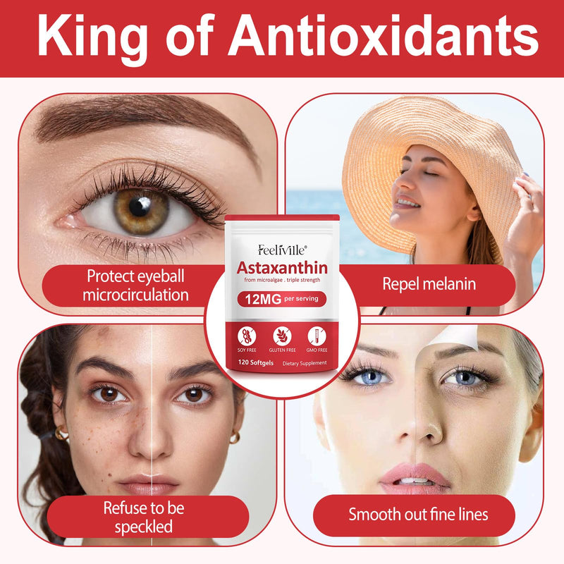 Astaxanthin 12mg 120 Softgels, Premium Astaxanthin Antioxidant Supplements with Antioxidant Activity, Supports Eye, Skin, Immune, Internal Circulation