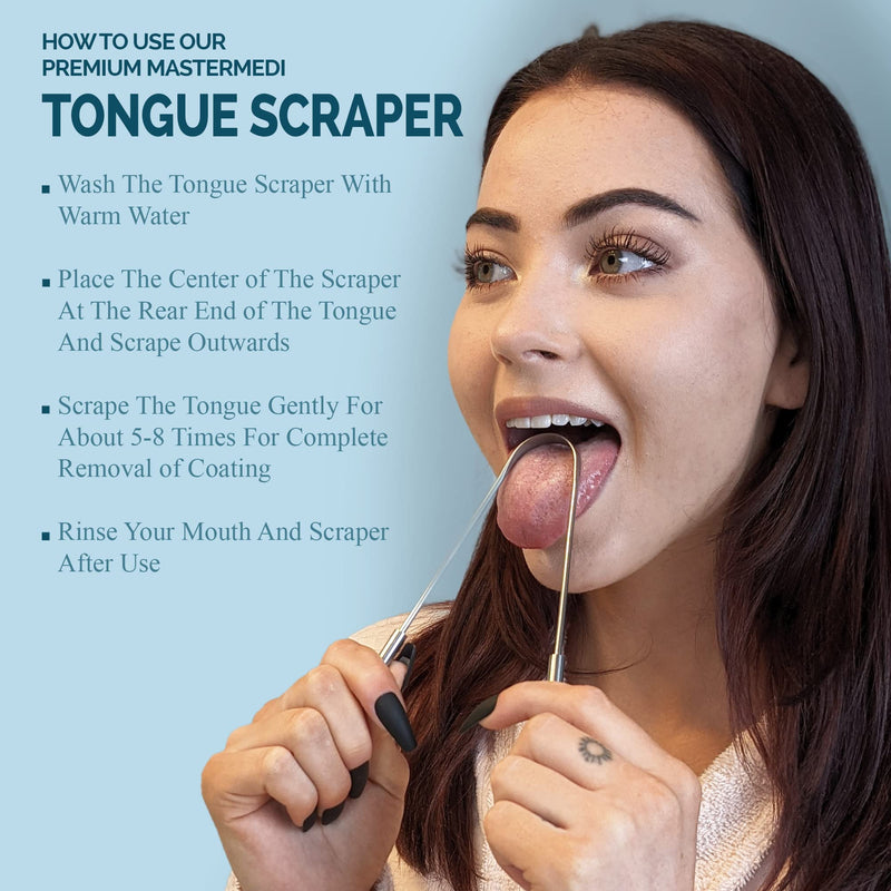 [Australia] - MasterMedi Tongue Cleaner Tongue Scraper Surgical Grade Stainless Steel Tongue Brush Dental Kit Professional Eliminate Bad Breath With Non-synthetic Grip (Family Pack (4 pcs) Pack of 4 