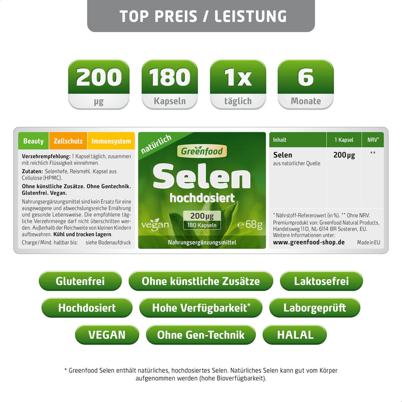 [Australia] - Selenium, 200 µg, natural, 180 capsules, high dose, vegan - for the thyroid and the immune system. WITHOUT artificial additives. Without genetic engineering. Vegi capsules. 180 pieces (pack of 1) 