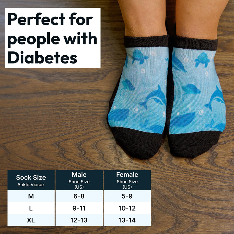 [Australia] - Viasox Diabetic Ankle Socks for Women & Men 3 Pack, Low Cut Non Binding, Seamless Neuropathy Socks Medium White 